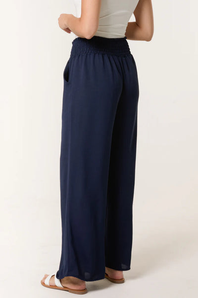 The Mila Elasticated Waist Pocket Wide Leg Trousers in Navy