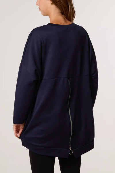 Foil Rock Back Zip Sweatshirt in Navy