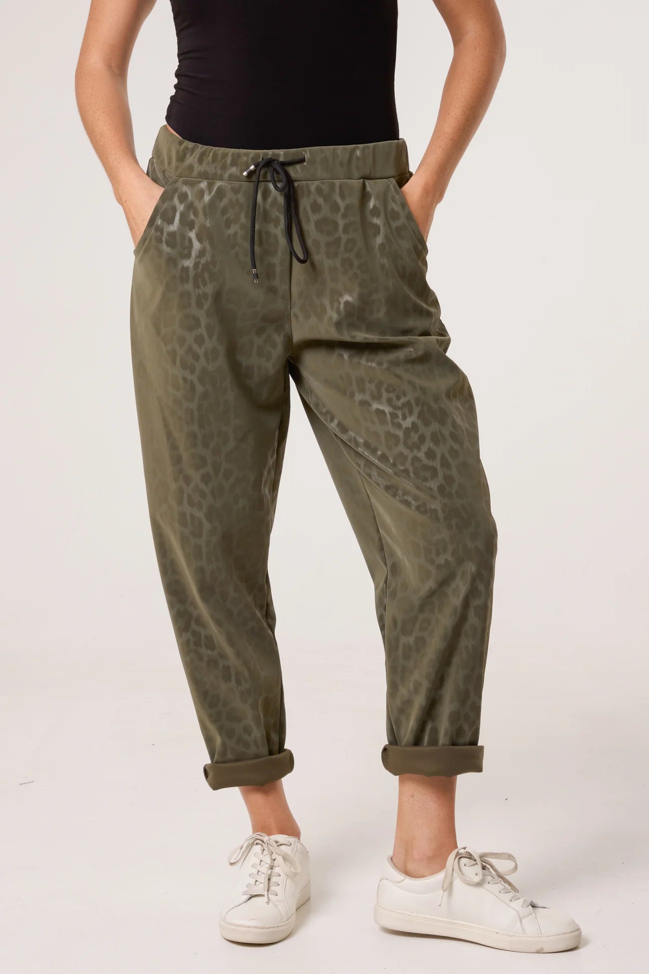 Isla Leopard Magic Trousers in Khaki