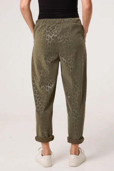 Isla Leopard Magic Trousers in Khaki