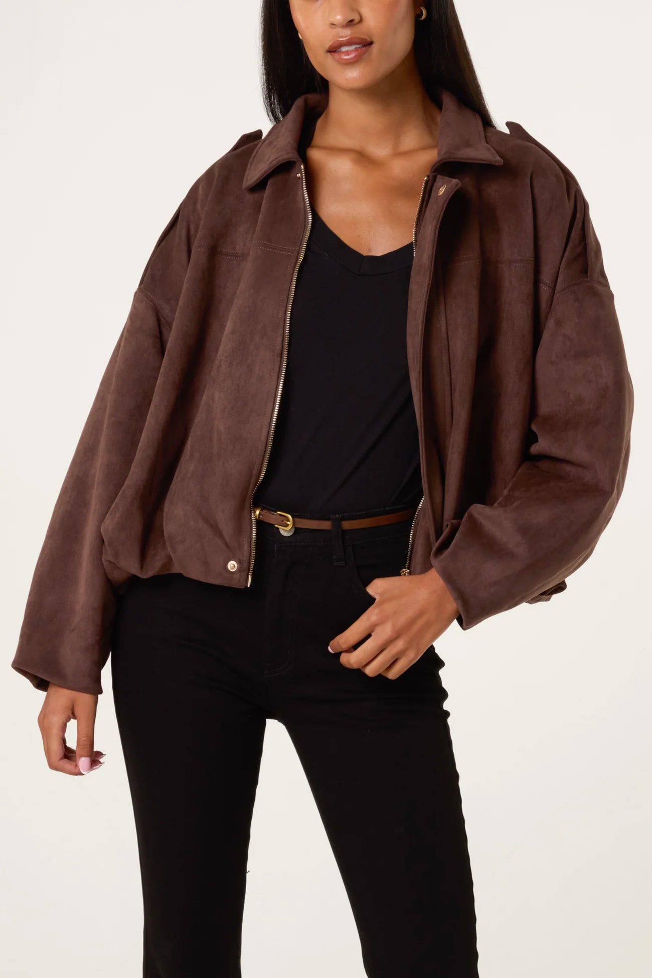 Imogen Suedette Puffball Jacket in Chocolate Brown