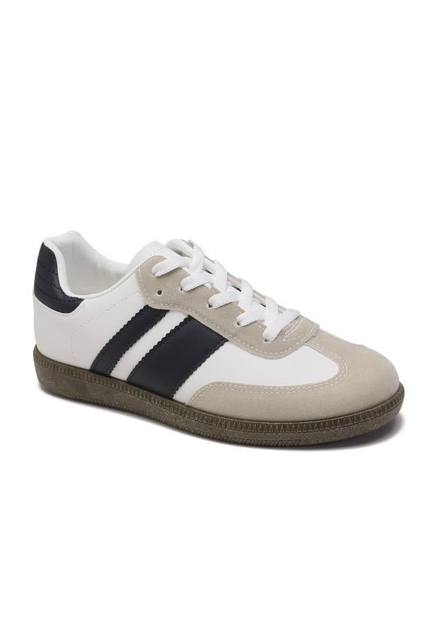 Catie Striped Trainer in White & Black