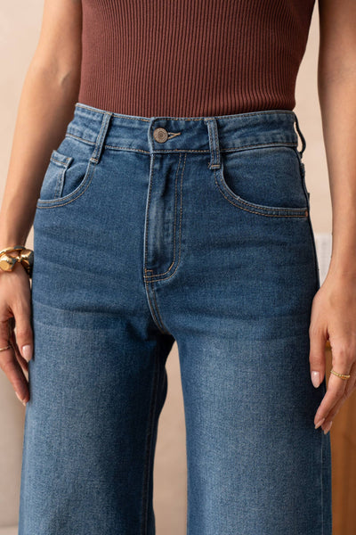 Wide Palazzo Jean in Blue Denim