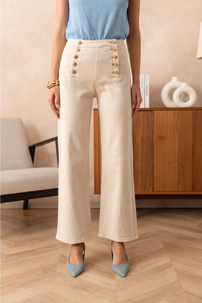 Willow Button Front Jeans in Cream
