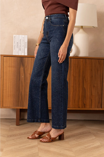 Naomi Sequin Wide Leg Jeans in Blue