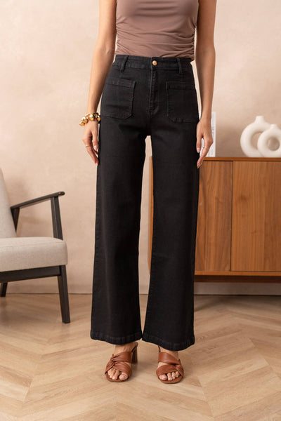 Wide leg jeans with patch pockets in Black