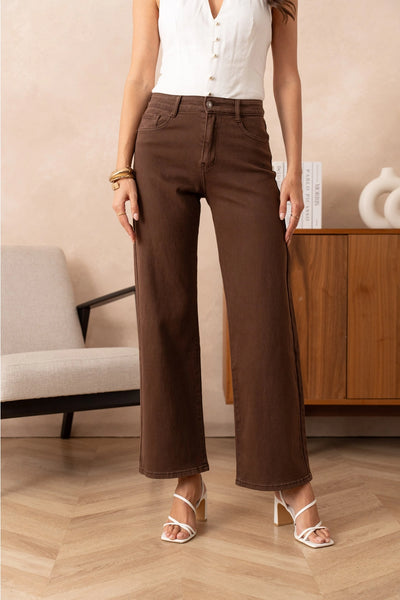 Lara Wide Leg Jeans in Chocolate Brown