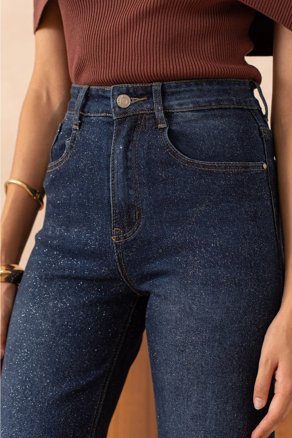 Naomi Sequin Wide Leg Jeans in Blue