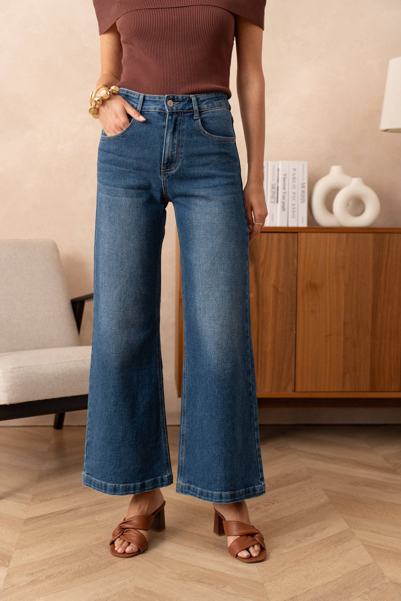 Wide Palazzo Jean in Blue Denim