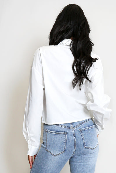 Rita Laser Cut Hem Cropped Blouse in White