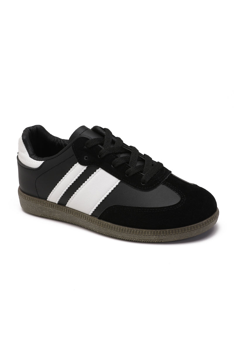 Catie Striped Trainer in Black & White