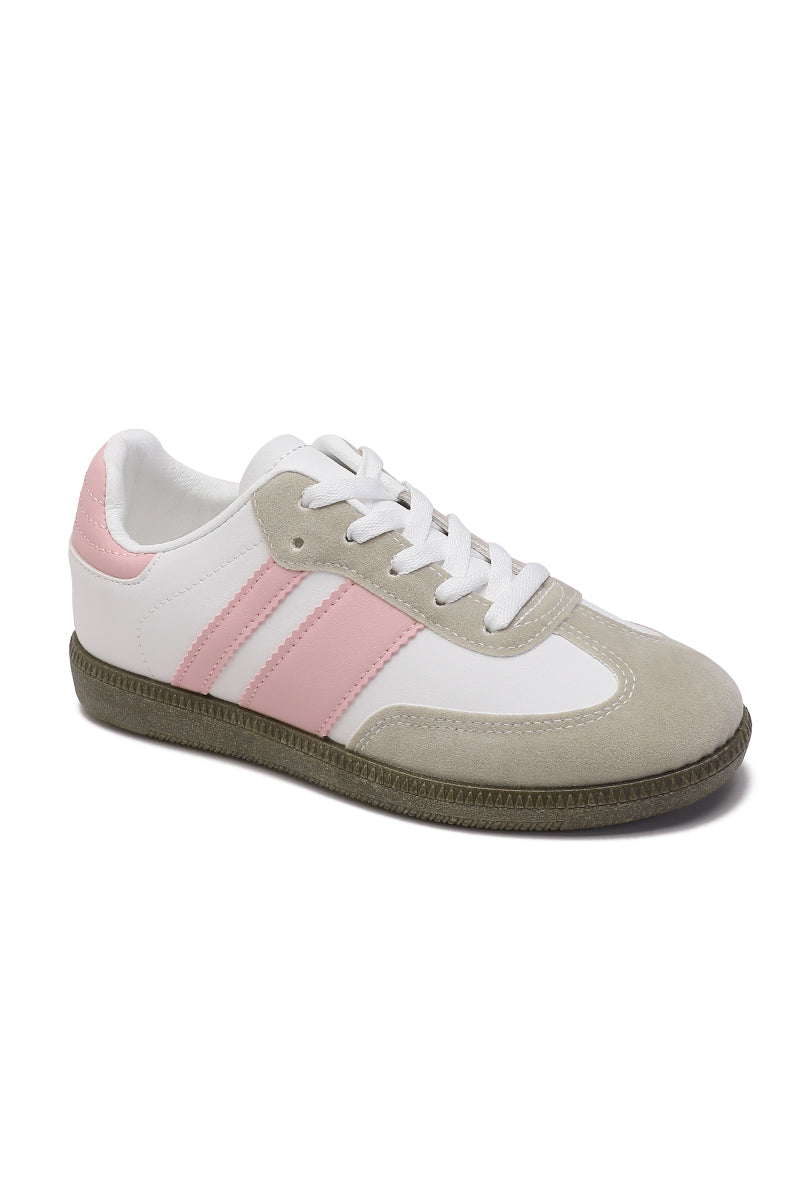 Catie Striped Trainer in White & Pink