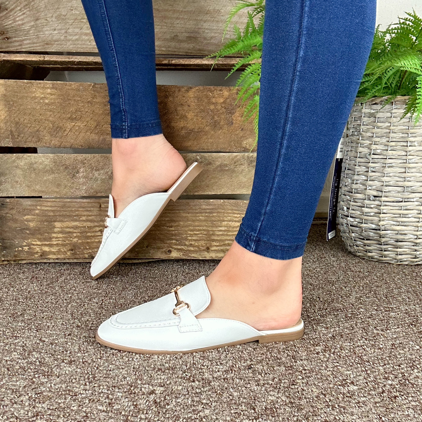 Holly White Slip On Mule - Chain Detail